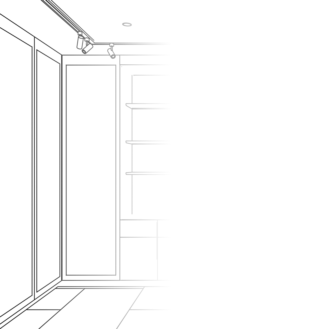 Interior space technical line drawing
