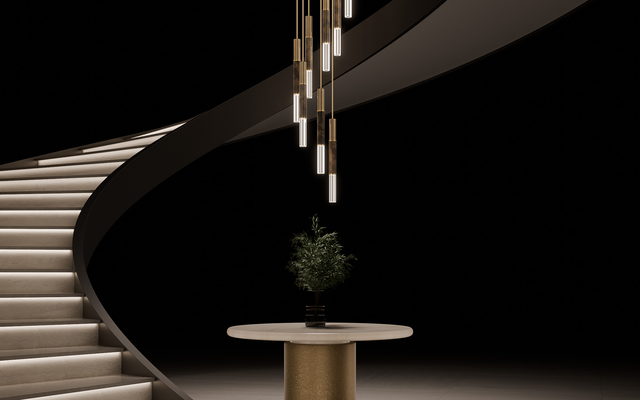 3D Light Fixture Rendering - Visualized in a Stairs Setting